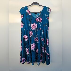 Torrid Teal Dress with Pink Floral Design